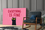 Wide-Eyed Black Cat Pink Humor Glass Wall Art