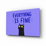 Quadro in vetro Wide-Eyed Black Cat Purple Humor - 72x46 cm