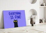 Wide-Eyed Black Cat Purple Humor Glass Wall Art