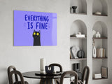 Wide-Eyed Black Cat Purple Humor Glass Wall Art