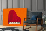 Red Grand Piano Orange Minimalist Glass Wall Art