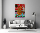 Seated Leopard Bold Chinoiserie Glass Wall Art