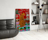 Seated Leopard Bold Chinoiserie Glass Wall Art