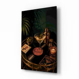 Martini Cocktail Golden Bar Cart Glass Wall Art - 72x46 cm