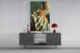 Sleeping Ginger Cat Impressionist Glass Wall Art