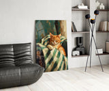 Sleeping Ginger Cat Impressionist Glass Wall Art