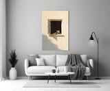 Open Window Reader Sunlit Facade Glass Wall Art