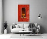 Red Wall Arched Niche Book Reader Glass Wall Art