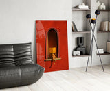 Red Wall Arched Niche Book Reader Glass Wall Art