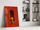 Red Wall Arched Niche Book Reader Glass Wall Art