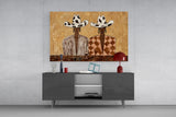 Cowgirl Duo Cow-Print Hats Warm Tones Glass Wall Art