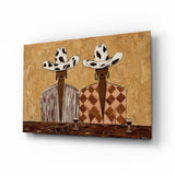 Quadro in vetro Cowgirl Duo Cow-Print Hats Warm Tones - 72x46 cm