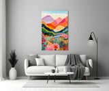 Vibrant Layered Mountains Wildflower Valley Glass Wall Art