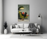 Woman Reading Red Book Green Armchair Glass Wall Art