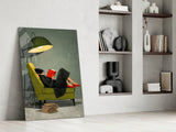 Woman Reading Red Book Green Armchair Glass Wall Art