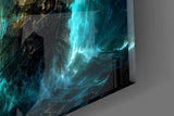Ghost Pirate Ships Glowing Teal Storm Glass Wall Art