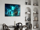 Ghost Pirate Ships Glowing Teal Storm Glass Wall Art