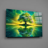 Emerald Tree of Life Mirrored Lake Glass Wall Art