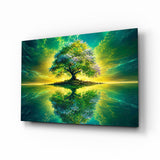Emerald Tree of Life Mirrored Lake Glass Wall Art - 72x46 cm