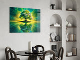 Emerald Tree of Life Mirrored Lake Glass Wall Art