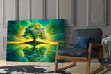 Emerald Tree of Life Mirrored Lake Glass Wall Art