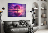 Violet Blossom Tree Twilight Reflection Glass Wall Art