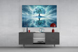 Frozen Blue Tree Winter Mirror Glass Wall Art