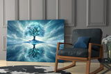 Frozen Blue Tree Winter Mirror Glass Wall Art