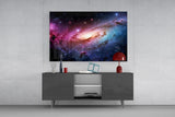 Pink and Blue Spiral Galaxy Nebula Glass Wall Art