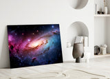 Pink and Blue Spiral Galaxy Nebula Glass Wall Art