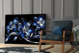 Sapphire Blue and Silver Lilies Glass Wall Art