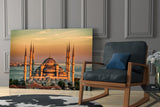 Golden Sunset Six-Minaret Mosque Glass Wall Art