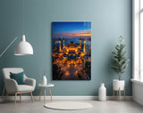 Twilight Aerial Illuminated Mosque Glass Wall Art