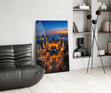 Twilight Aerial Illuminated Mosque Glass Wall Art