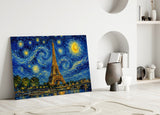 Eiffel Tower Van Gogh Style Glass Wall Art