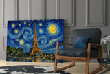 Eiffel Tower Van Gogh Style Glass Wall Art