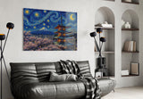 Mount Fuji Pagoda Van Gogh Style Glass Wall Art