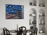 Mount Fuji Pagoda Van Gogh Style Glass Wall Art