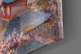 Mount Fuji Pagoda Monet Style Glass Wall Art