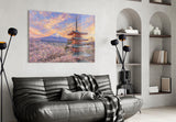 Mount Fuji Pagoda Monet Style Glass Wall Art
