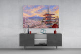 Mount Fuji Pagoda Monet Style Glass Wall Art