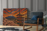 Mount Fuji Pagoda Munch Style Glass Wall Art