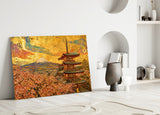 Mount Fuji Pagoda Klimt Style Glass Wall Art