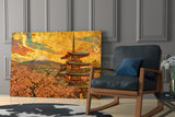 Mount Fuji Pagoda Klimt Style Glass Wall Art