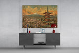 Mount Fuji Pagoda Bosch Style Glass Wall Art