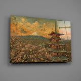 Mount Fuji Pagoda Bosch Style Glass Wall Art