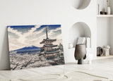 Mount Fuji Pagoda Hokusai Style Glass Wall Art