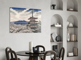 Mount Fuji Pagoda Hokusai Style Glass Wall Art