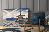 Mount Fuji Pagoda Hokusai Style Glass Wall Art