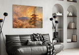 Mount Fuji Pagoda Turner Style Glass Wall Art